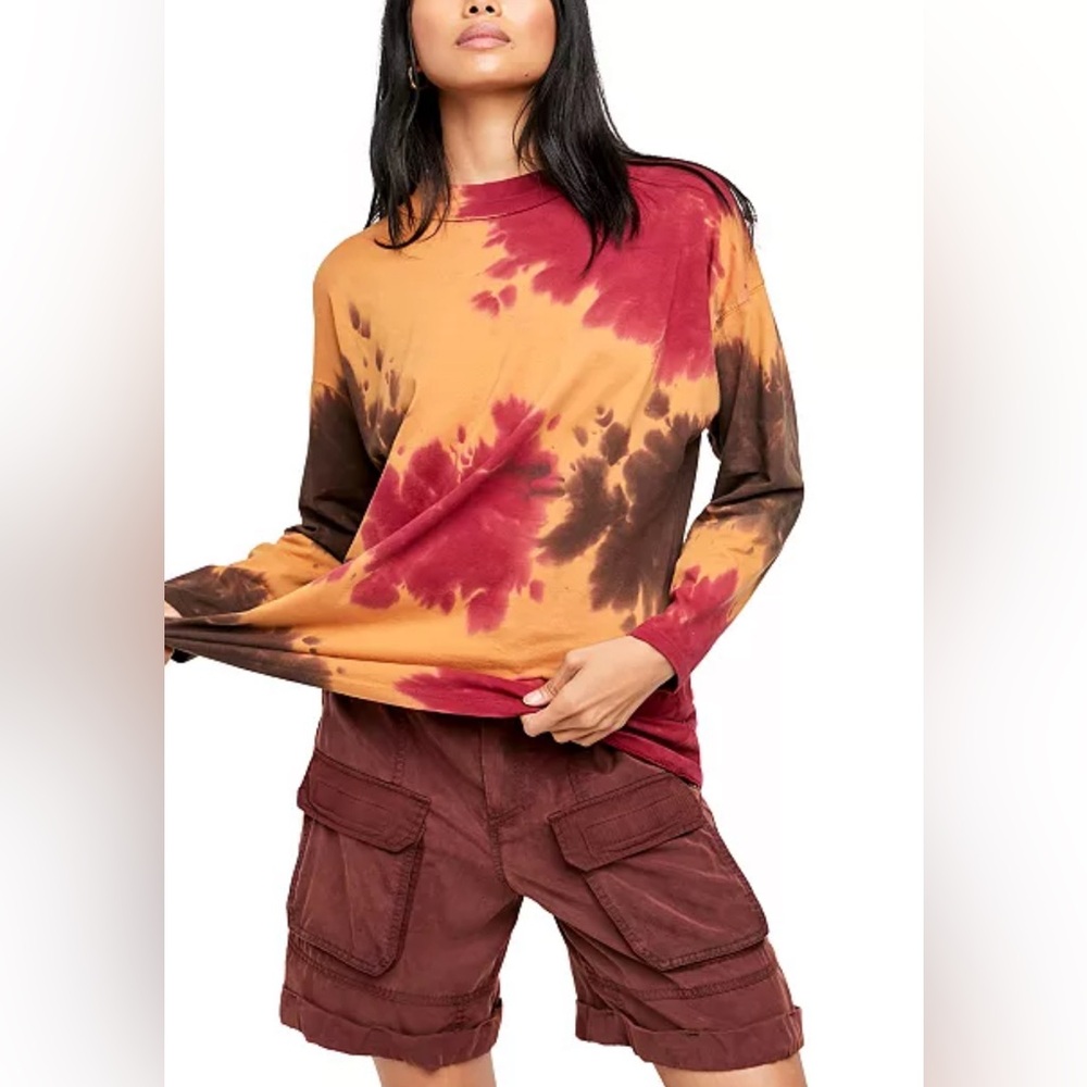 Free People BE FREE TIE DYE OVERSIZE LONG SLEEVE T-SHIRT IN FRENCH ROAST
